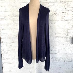 Cardigan sweater navy blue draped sheer back rayon